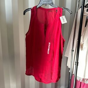 BKA red chiffon tank split Neck